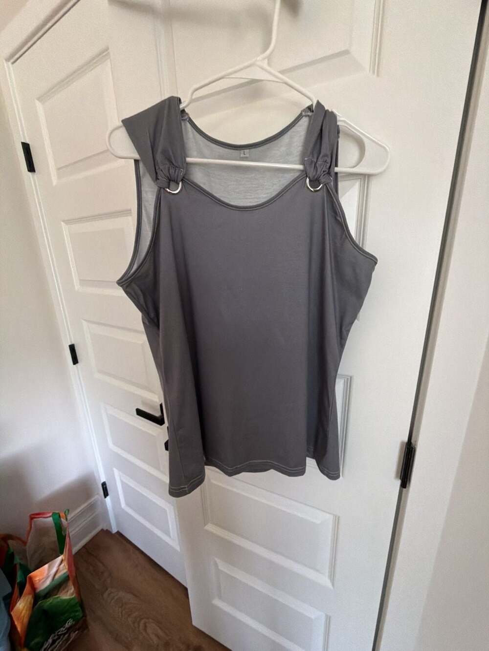 Women's Grey Sleeveless Tank Top with Metal Ring Strap Detail